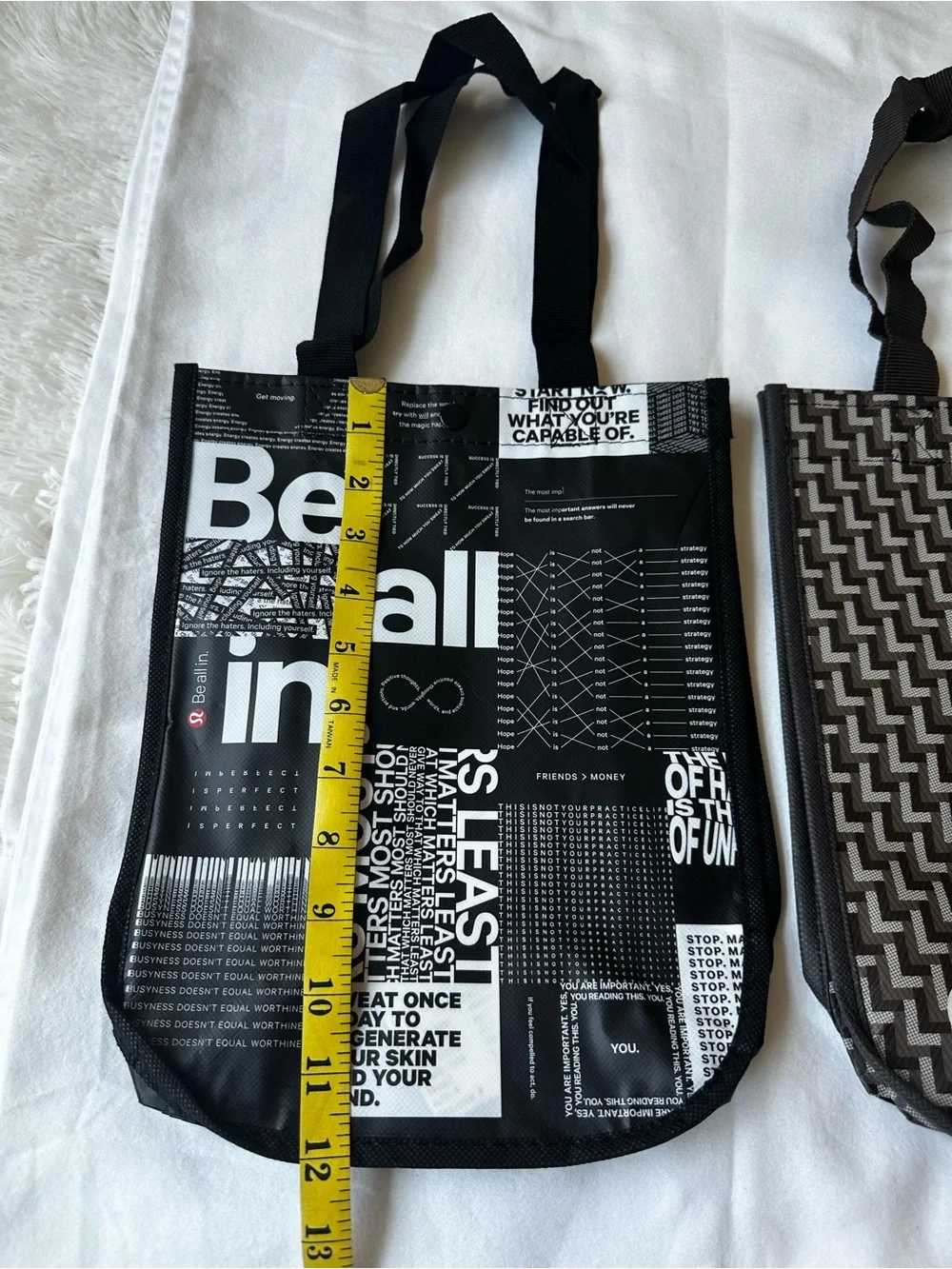 LULULEMON Reusable Shopping Tote Bags Black Gray Logo Shopper Set of 2